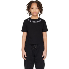 Dolce&Gabbana Kids Black Embroidered T-Shirt 241003M703005