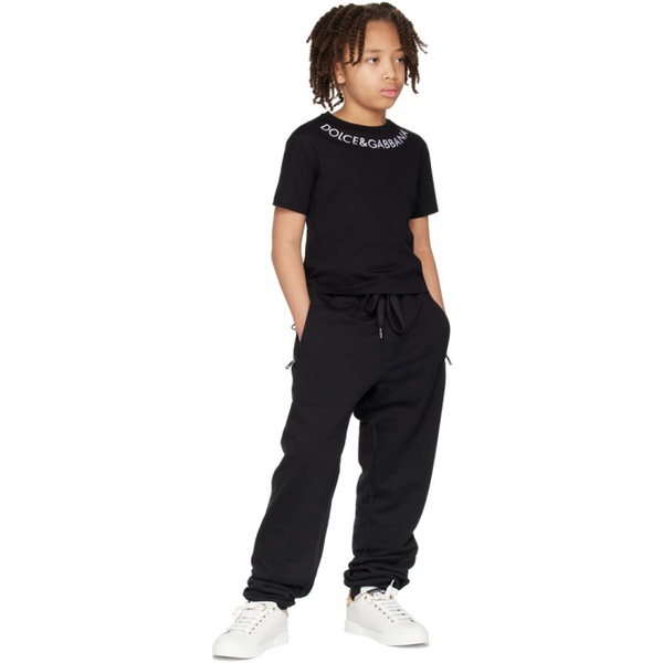  Dolce&Gabbana Kids Black Embroidered T-Shirt 241003M703005