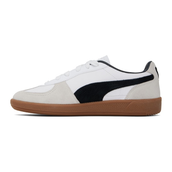  PUMA White & Taupe Palermo Leather Sneakers 241010M237013