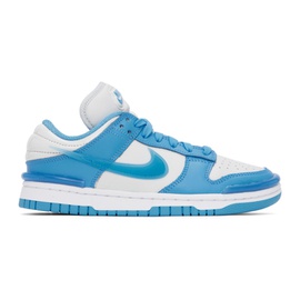 Nike White & Blue Dunk Low Twist Sneakers 241011F128148