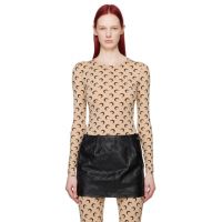 Marine Serre Beige All Over Moon Long Sleeve T-Shirt 241020F110031