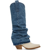 알썰틴 R13 Blue & White Mid Cowboy Denim Sleeve Boots 241021F115001