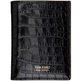 톰포드 TOM FORD Black Printed Croc Folding Card Holder 241076M163067