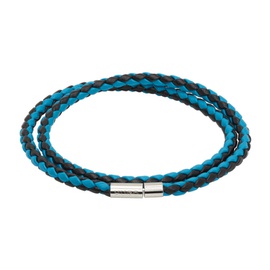 휴고 Hugo Blue & Black Double-Wrap Two-Tone Leather Bracelet 241084M142004