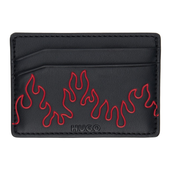  휴고 Hugo Black Faux-Leather Flame Artwork Card Holder 241084M163002