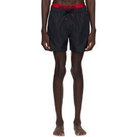 휴고 Hugo Black Printed Swim Shorts 241084M193004