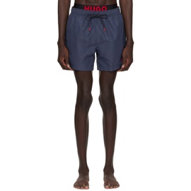 휴고 Hugo Navy Printed Swim Shorts 241084M193005