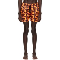 휴고 Hugo Black & Orange Printed Swim Shorts 241084M208002