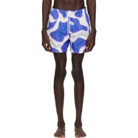 휴고 Hugo Blue & White Printed Swim Shorts 241084M208003