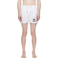 휴고 Hugo White Printed Swim Shorts 241084M208016