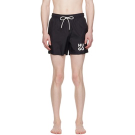 휴고 Hugo Black Printed Swim Shorts 241084M208017