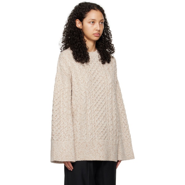  BOSS Beige Cable Sweater 241085F096001