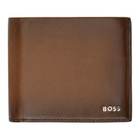 BOSS Brown Leather Polished Lettering Wallet 241085M164008