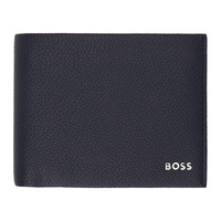 BOSS Navy Grained Leather Logo Lettering Wallet 241085M164010