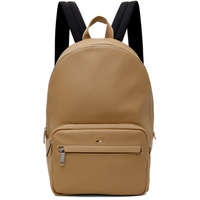 BOSS Beige Faux-Leather Logo & Signature Stripe Backpack 241085M166015