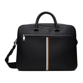 BOSS Black Faux-Leather Signature Stripe Trim Briefcase 241085M167019