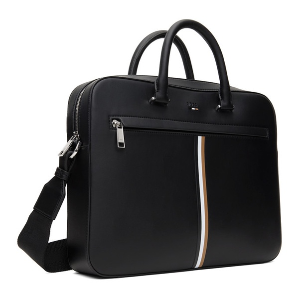  BOSS Black Faux-Leather Signature Stripe Trim Briefcase 241085M167019