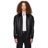 BOSS Black Zip Leather Jacket 241085M181001