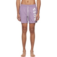 BOSS Purple Large Print Swim Shorts 241085M208008