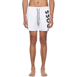 BOSS White Large Print Swim Shorts 241085M208009
