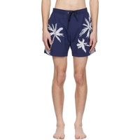 BOSS Navy Printed Swim Shorts 241085M208016