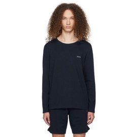 BOSS Navy Embroidered Long Sleeve T-Shirt 241085M213003