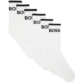 BOSS Six-Pack White Ribbed Short Socks 241085M220002