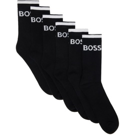 BOSS Six-Pack Black Ribbed Short Socks 241085M220003