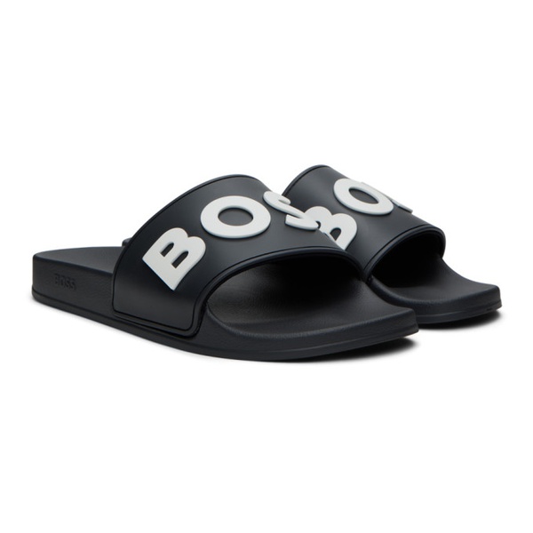  BOSS Black Raised Logo Pool Slides 241085M234001