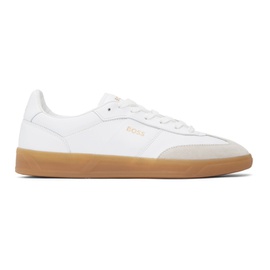 White Leather & Suede Embossed Logos Sneakers 241085M237017