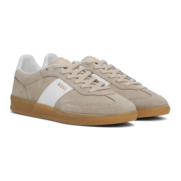  BOSS Taupe & White Suede Sneakers 241085M237039