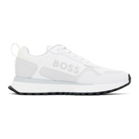 BOSS White & Gray Mixed Material Sneakers 241085M237056