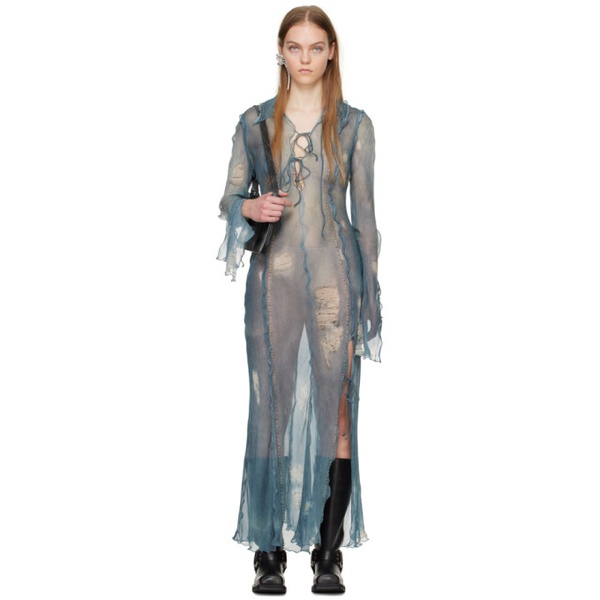 아크네스튜디오 아크네 스튜디오 Acne Studios Blue Print Maxi Dress 241129F055011