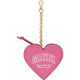 가니 GANNI Pink Funny Heart Zipped Coin Purse 241144F038001