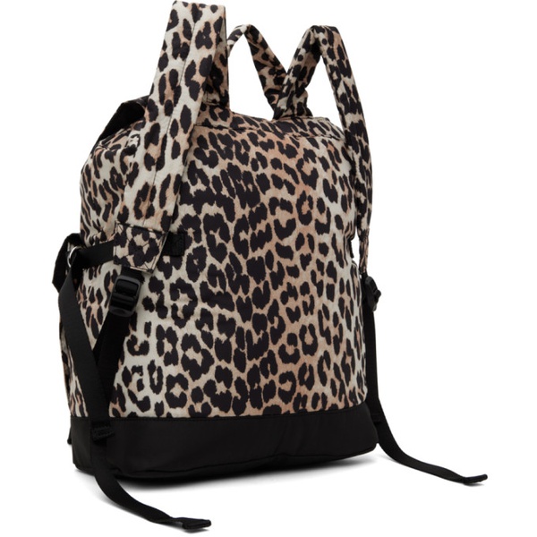  가니 GANNI Black & Beige Leopard Tech Backpack 241144F042002