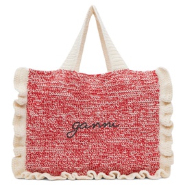 가니 GANNI Red & White Cotton Crochet Frill Tote 241144F049008