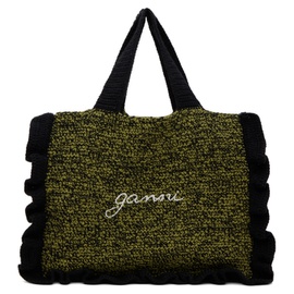가니 GANNI Black & Green Cotton Crochet Frill Tote 241144F049009