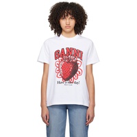 가니 GANNI White Strawberry T-Shirt 241144F110010
