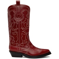 가니 GANNI Red Mid Shaft Embroidered Western Boots 241144F114005