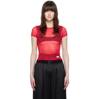 알렉산더 왕 Alexander Wang Red Semi-Sheer T-Shirt 241187F110037