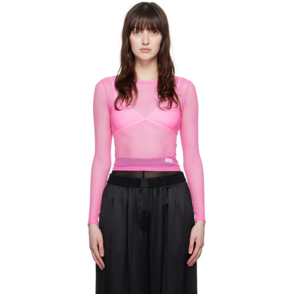 알렉산더왕 알렉산더 왕 Alexander Wang Pink Semi-Sheer Long Sleeve T-Shirt 241187F110038