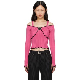 베르사체 진 꾸뛰르 베르사체 Versace Jeans Couture Pink V-Emblem Sweater 241202F096000
