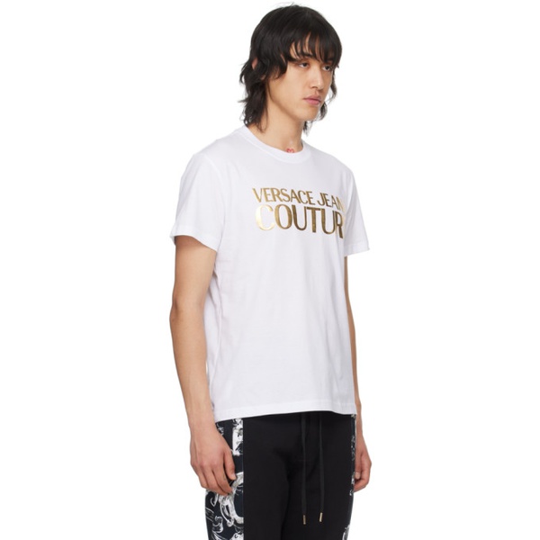 베르사체 베르사체 진 꾸뛰르 베르사체 Versace Jeans Couture White Glittered T-Shirt 241202M213071