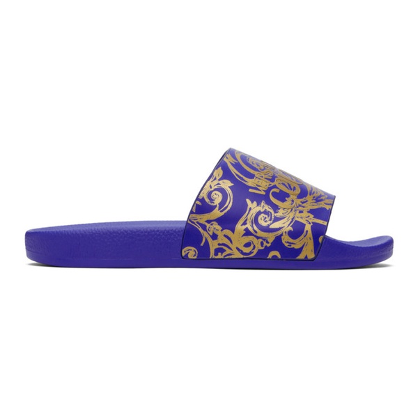 베르사체 베르사체 진 꾸뛰르 베르사체 Versace Jeans Couture Blue & Gold Baroque Logo Slides 241202M234005