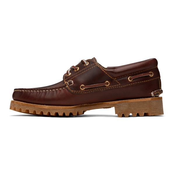  Timberland Burgundy 3-Eye Lug Handsewn Boat Shoes 241210M239000