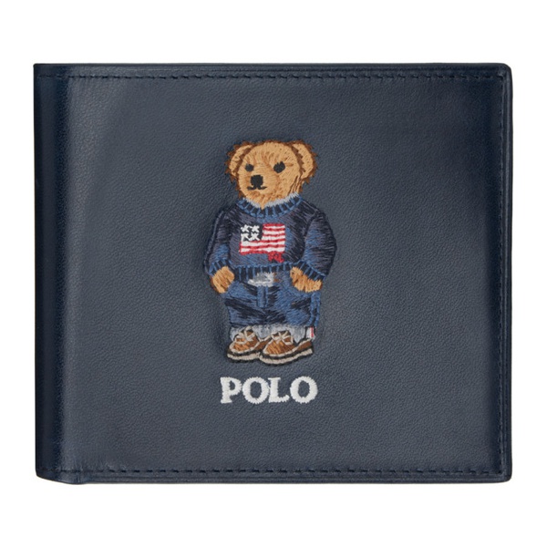 폴로랄프로렌 폴로 랄프 로렌 Polo Ralph Lauren Navy Polo Bear Leather Wallet 241213M164001