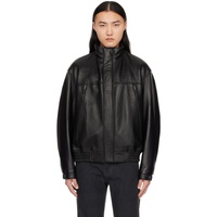 솔리드 옴므 Solid Homme Black Hooded Leather Jacket 241221M181000