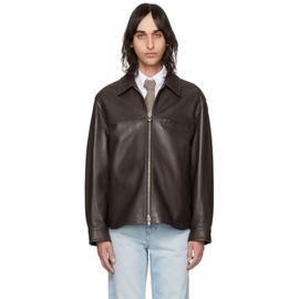 솔리드 옴므 Solid Homme Brown Zip Leather Jacket 241221M181001