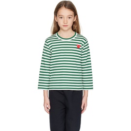 COMME des GARCONS PLAY Kids White & Green Heart Patch Long Sleeve T-Shirt 241246M703008