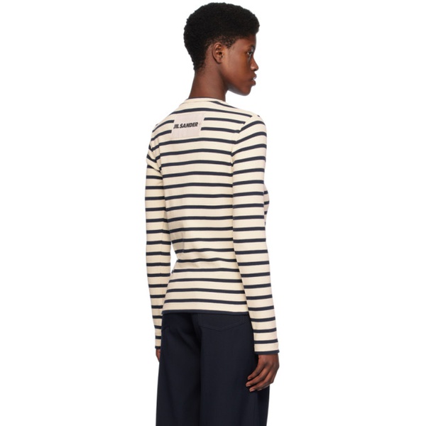 질샌더 질샌더 Jil Sander 오프화이트 Off-White & Navy Stripe Long Sleeve T-Shirt 241249F110010